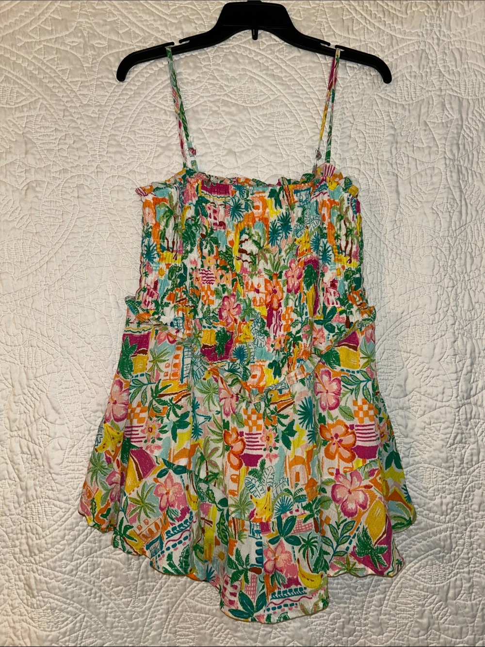 No Boundaries Multicolor Floral Smocked Romper shorts with Spaghetti Straps